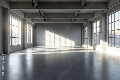 industrial-style living room with concrete floors and minimal lighting