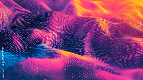 digital wave with flowing particles symbolizes the complexity and constant evolution of technology, data, and the interconnected digital world in a vibrant, blurred visual space photo