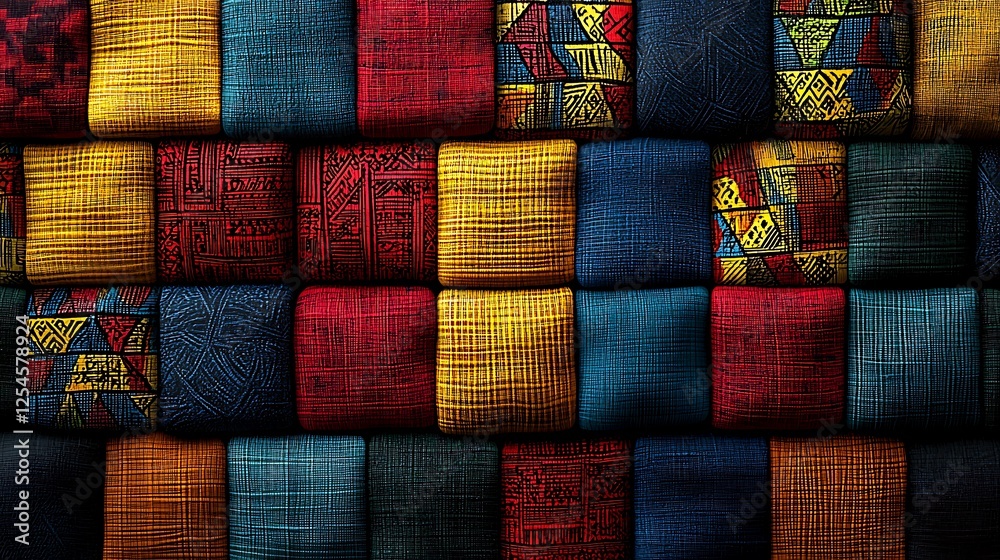 Colorful Textured Fabric Squares with African Inspired Geometric Patterns