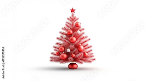 Festive Red Christmas Tree Decorated with Ornaments and a Star on Top. Generative AI photo