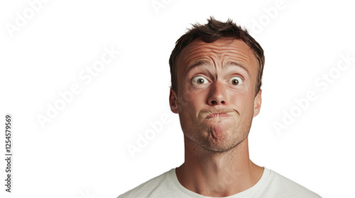Portrait of young man making funny face on transparent background