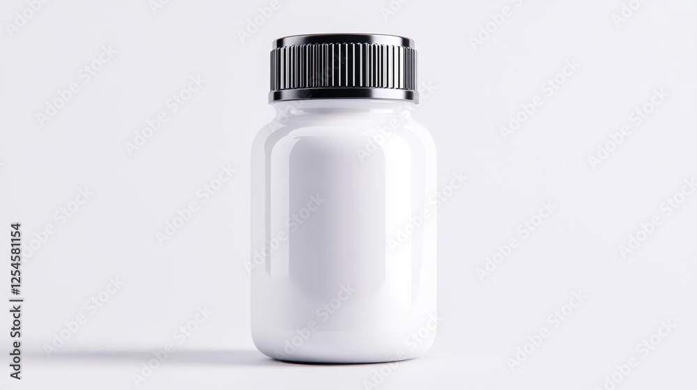 Minimalistic white bottle with black cap on a clean isolated background. Generative AI Minimalistic white bottle with black cap on a clean isolated background. Generative AI