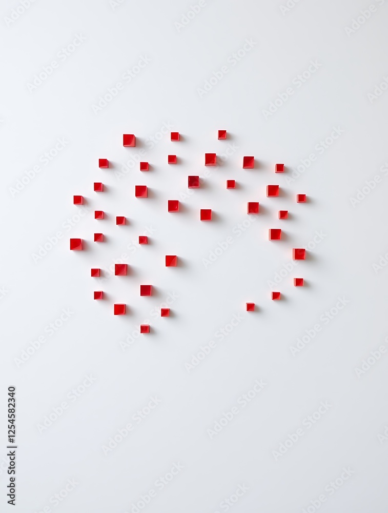 Arrangement of Red Cubes on White Surface Creating Abstract Design Arrangement of Red Cubes on White Surface Creating Abstract Design