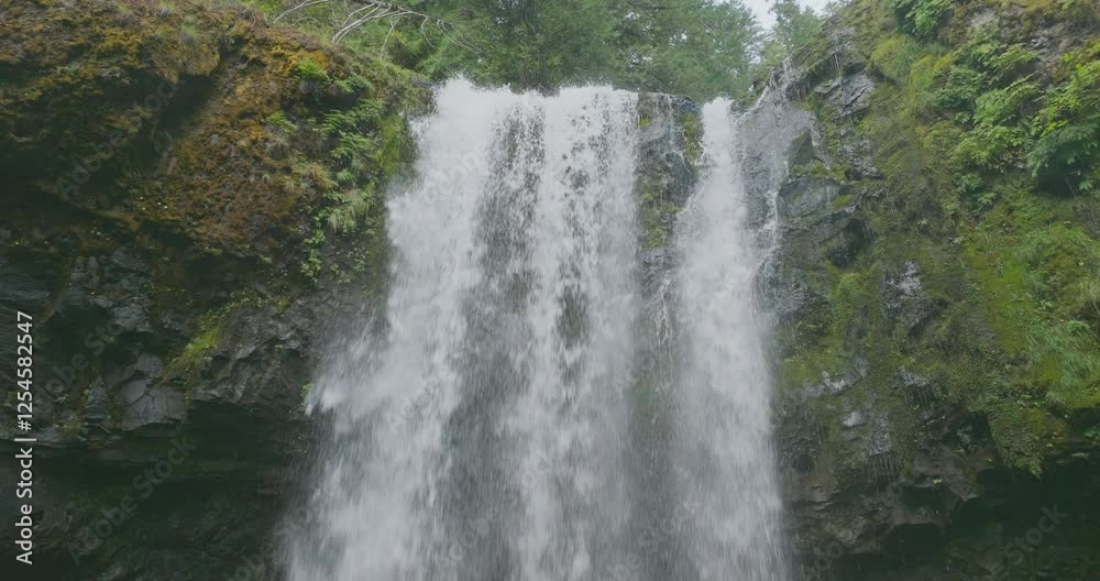 Washington State's Falls Creek Falls in Gifford Pinchot National Forest, slow aerial pullout revealing more of waterfall.