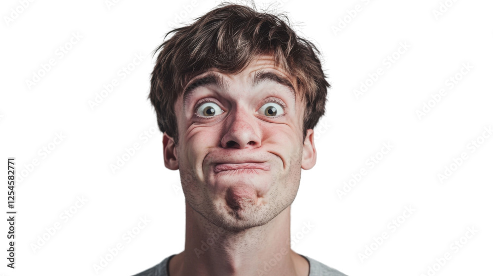 Fototapeta premium Young man making funny face with transparent background