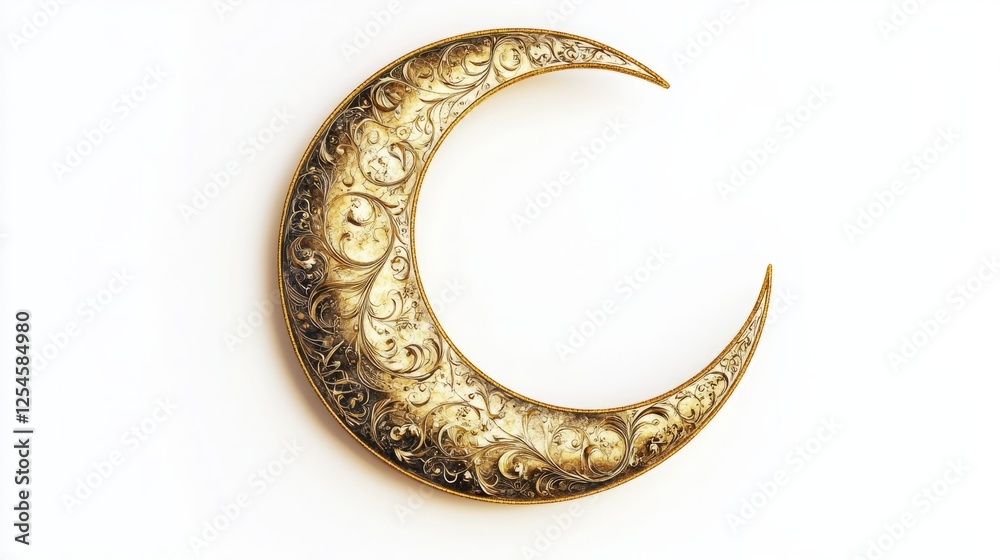 Elegant golden moon with Islamic motifs, isolated on a clean white background, symbolizing Ramadan Elegant golden moon with Islamic motifs, isolated on a clean white background, symbolizing Ramadan
