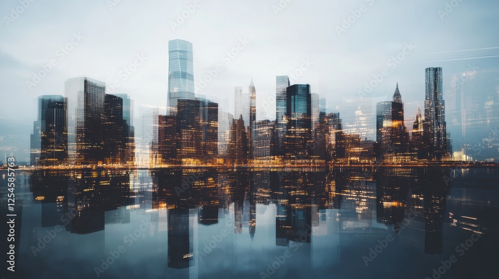 Fototapeta premium Urban Exposure of Unfinished Buildings at Dusk with Overcast Sky