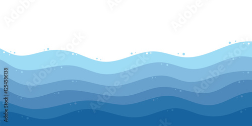 Sea waves. Blue river ocean wave layer vector background illustration