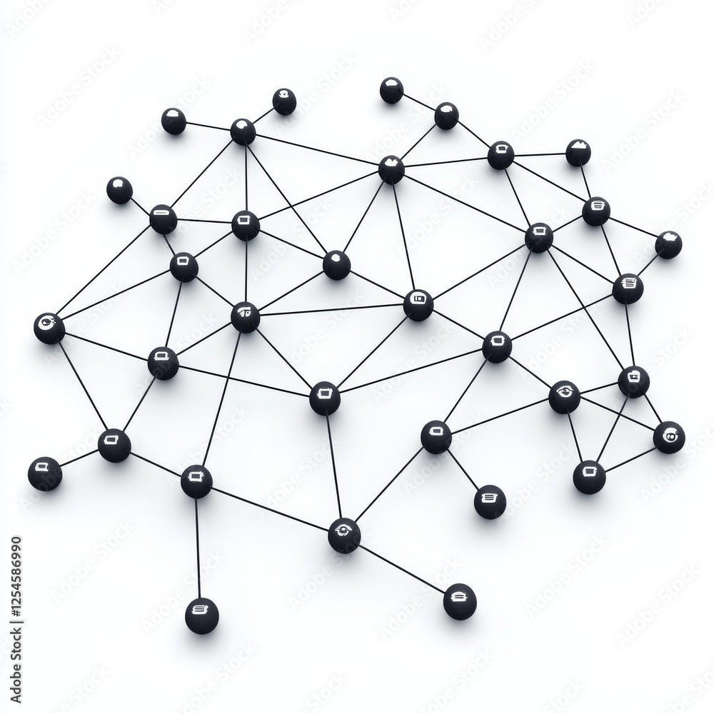 Abstract Network Structure with Nodes and Connections in Black and White on a Minimalistic Background Abstract Network Structure with Nodes and Connections in Black and White on a Minimalistic Background