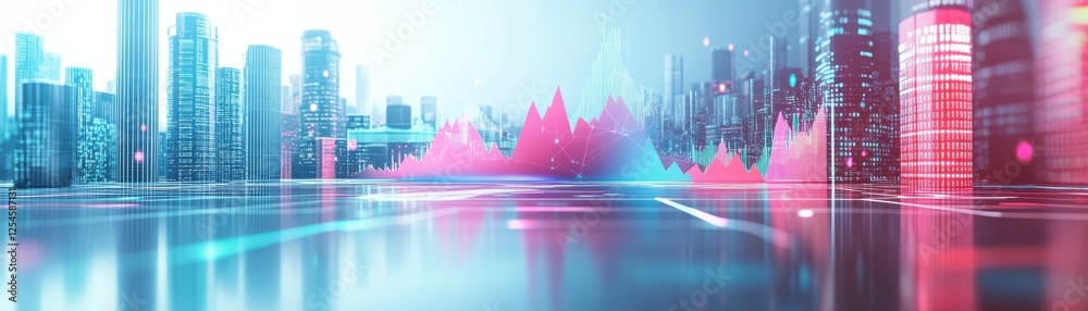 A futuristic cityscape with vibrant pink and blue abstract waves, reflecting innovation and technology in an urban environment. A futuristic cityscape with vibrant pink and blue abstract waves, reflecting innovation and technology in an urban environment.