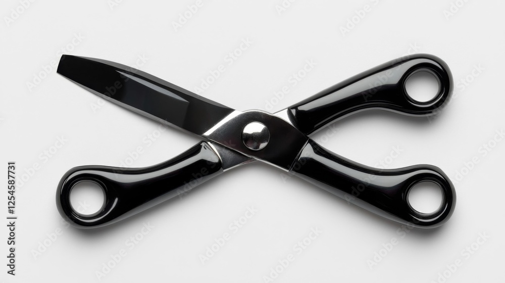 Close-up View of Modern Black Scissors on White Background. Generative AI Close-up View of Modern Black Scissors on White Background. Generative AI
