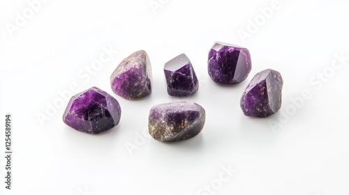 Six Amethyst Stones on a White Background. Generative AI photo