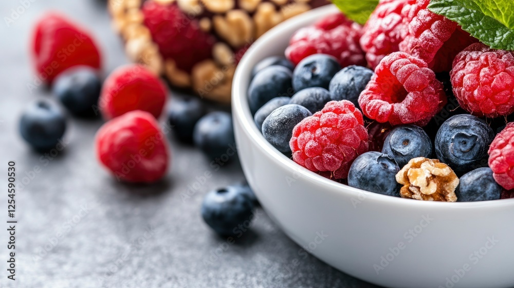 Fresh Raspberries and Blueberries in a Bowl - Healthy Summer Berries Fresh Raspberries and Blueberries in a Bowl - Healthy Summer Berries