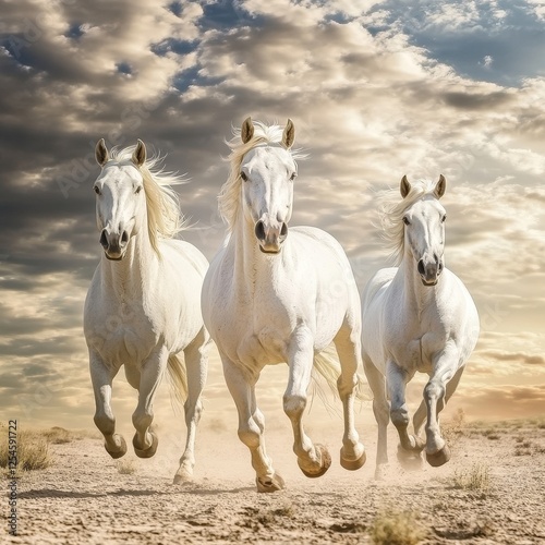 Majestic White Horses Running