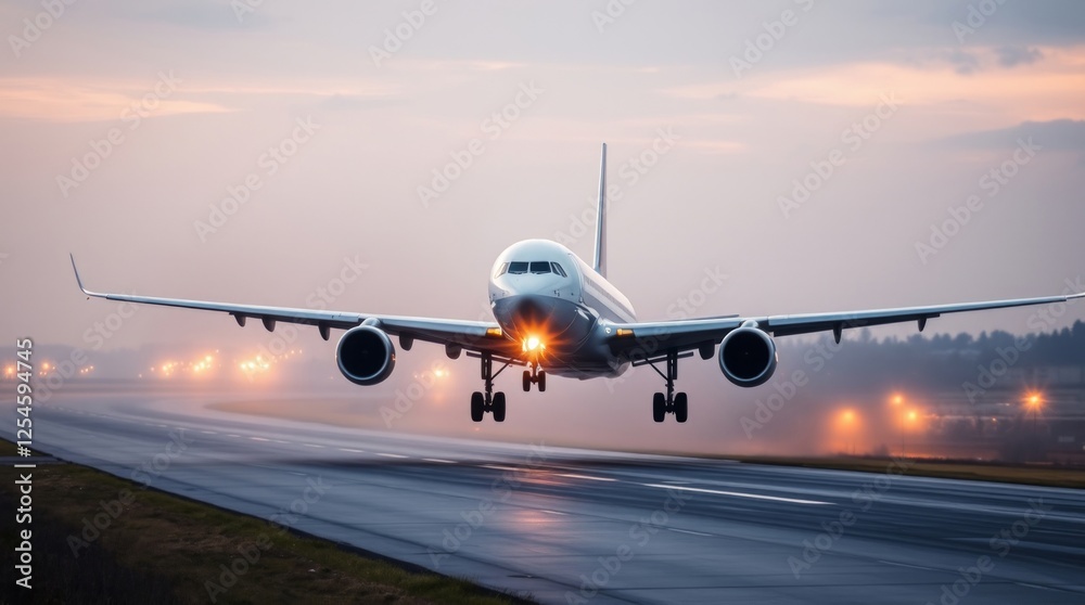 Heavy Wind Crossing Situation Airplane Landing Forcefully on Runway Heavy Wind Crossing Situation Airplane Landing Forcefully on Runway