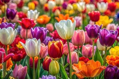 Colorful tulip field in full bloom vibrant springtime display