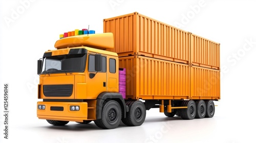 Orange Truck with Colorful Cargo Containers Isolated on White Background. Generative AI photo