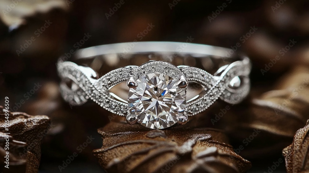 Obraz premium Elegant Diamond Engagement Ring with Intricate Band Design