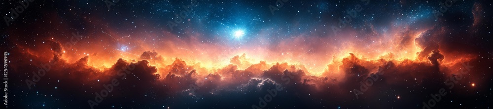 Fototapeta premium Vibrant starry sky with glowing nebula and cosmic clouds in deep space. Generative AI