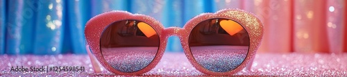 Glittery Pink Sunglasses on Sparkling Pink Background. Generative AI photo