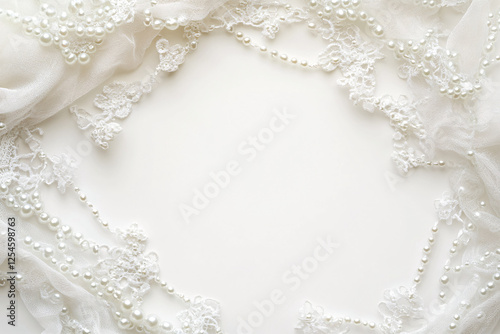 white lace and pearl frame border background for wedding invitation design