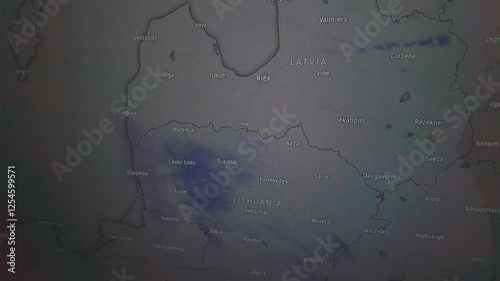Animated weather radar map of Latvia and Lithuania. Shows precipitation movement across the Baltic countries.