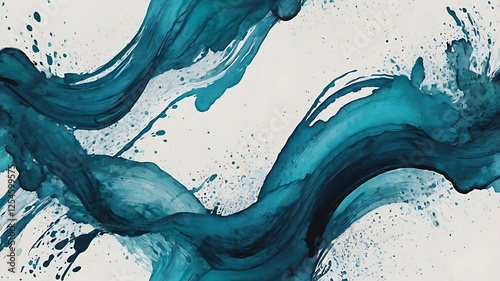 Abstract blue watercolor splash with flowing drops and clean motion
