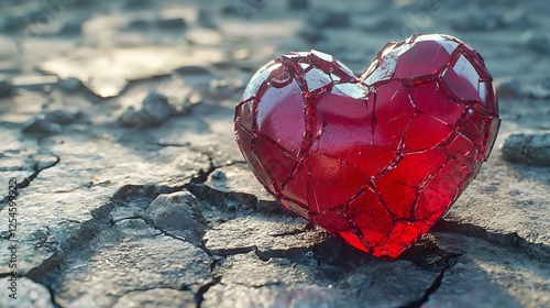 broken heart with cracks smashed into a stone surface, symbol for lovesickness and sadness