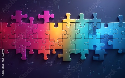 Colorful puzzle pieces fitting together, symbolizing connection and collaboration, vibrant colors, teamwork concept, digital modern style