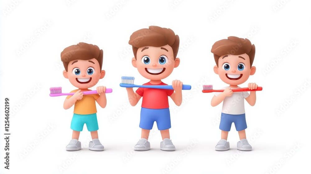Boy brushing his teeth with a big grin, practicing good oral care Boy brushing his teeth with a big grin, practicing good oral care