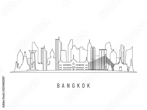 Detailed Bangkok skyline vector illustration. Bangkok buildings in line art style, perfect for modern designs.