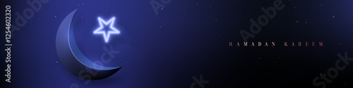 Crescent moon illuminated by soft stars, symbolizing peace and reflection during Ramadan