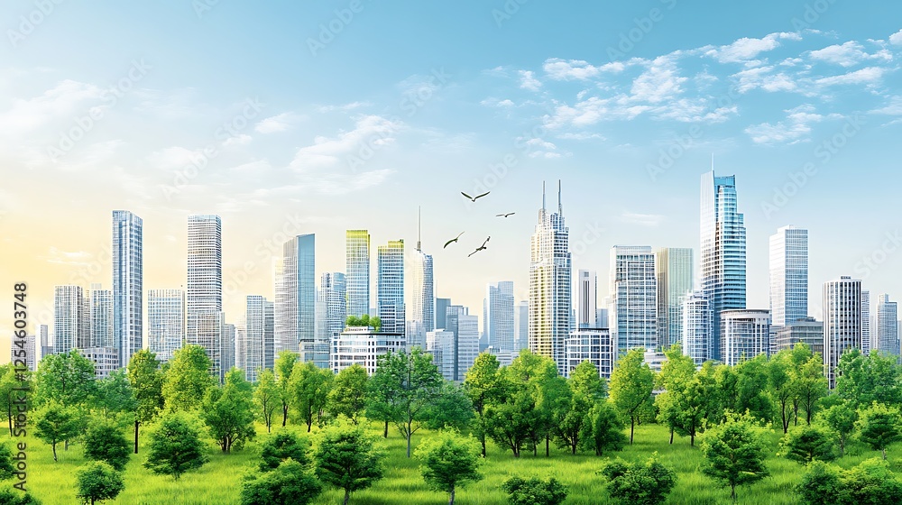 Fototapeta premium Green Cityscape: Urban Harmony and Sustainable Living