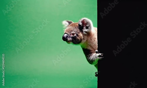 Playful Koala Peeking From Darkness Against Green Backdrop