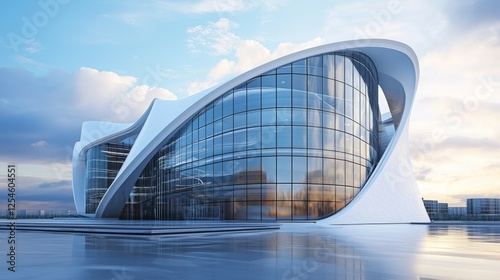 Modern Architectural Masterpiece with Glass and Curved Facade