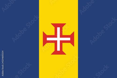 Flag of Madeira. Madeira flag. Flag icon. Standard color. Standard size. A rectangular flag. Computer illustration. Digital illustration. Vector illustration.