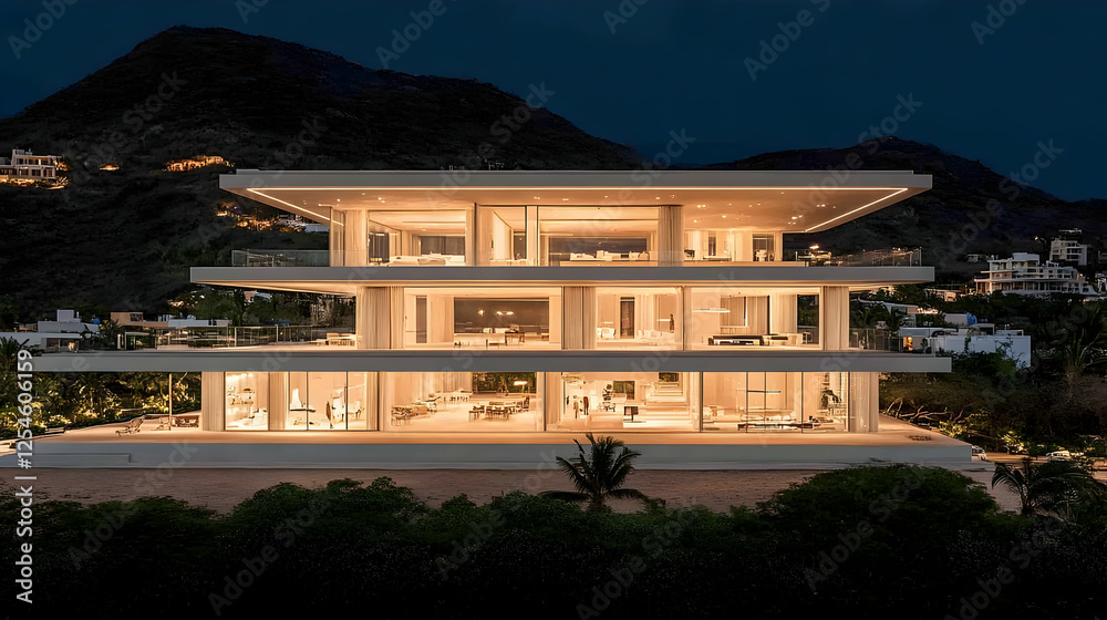 Fototapeta premium Illuminated Modern Villa Night View