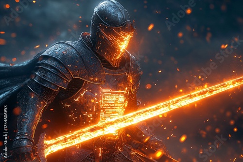 Fiery Knight Wielding Blazing Sword in Battle photo