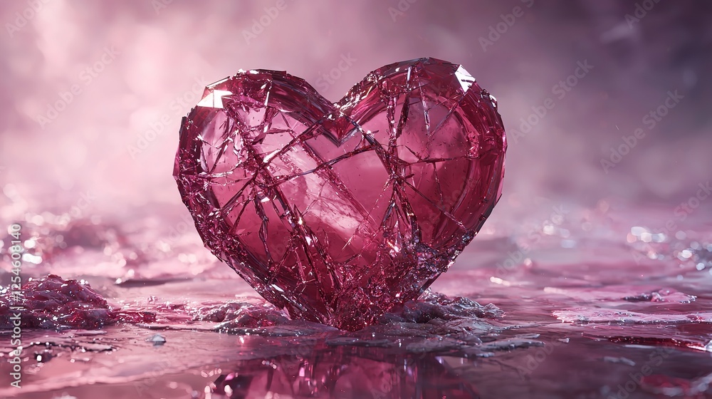 Fototapeta premium Pink Crystal Heart on Glittering Background