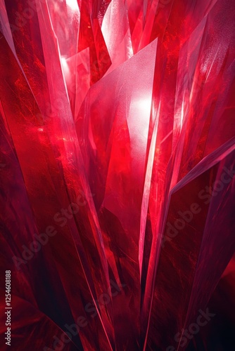 Abstract red crystal formation with sharp edges and light reflecting from its surface