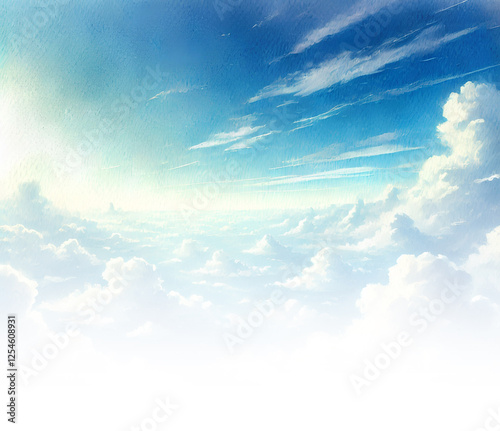 ファンタジックな青空の水彩画の背景イラスト／AI生成