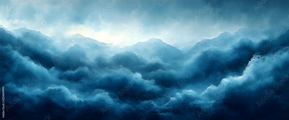 Obraz premium Dramatic Blue Mountain Landscape With Dark Clouds