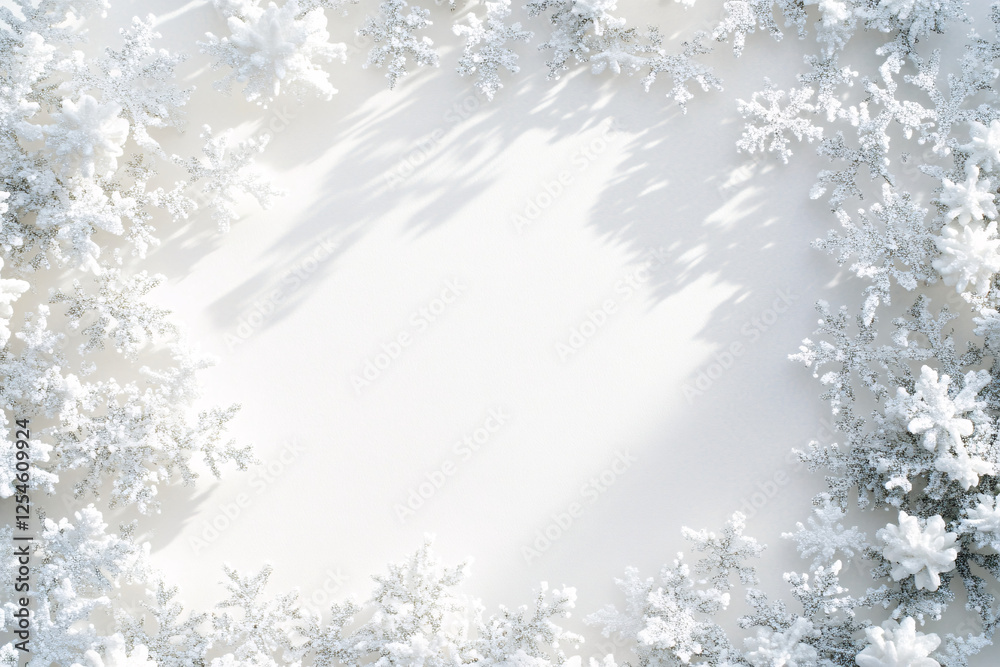 white winter snowflakes border frame background with soft shadows white winter snowflakes border frame background with soft shadows
