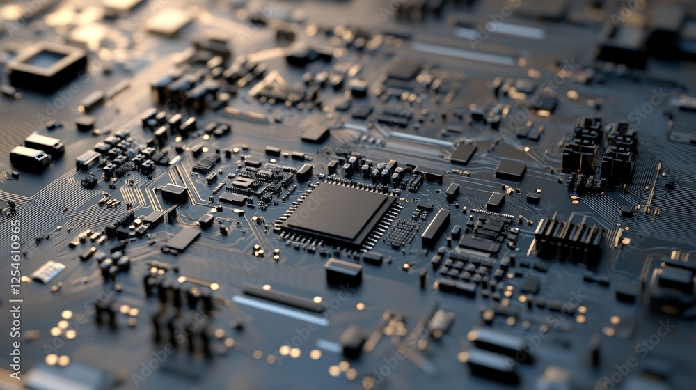 A close-up of a high-performance computer chip with its detailed circuit pathways and micro components. A close-up of a high-performance computer chip with its detailed circuit pathways and micro components.