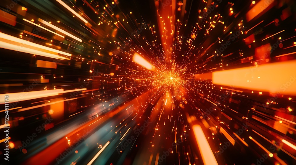 Naklejka premium Hyperspace Journey: A Visual Representation of Light Speed Travel Through the Cosmos