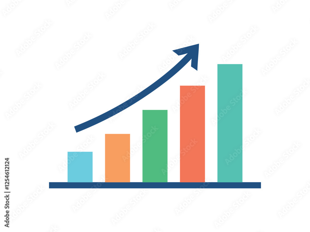 Business graph chart. A vibrant colorful graph with an upward-trending line and an arrow pointing upward, illustrating growth, symbolizing business success, economic progress .Vector illustration. Business graph chart. A vibrant colorful graph with an upward-trending line and an arrow pointing upward, illustrating growth, symbolizing business success, economic progress .Vector illustration.