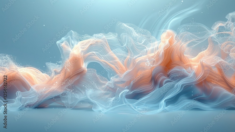 Obraz premium Abstract fluid waves in soft blue and peach tones with dynamic motion effect