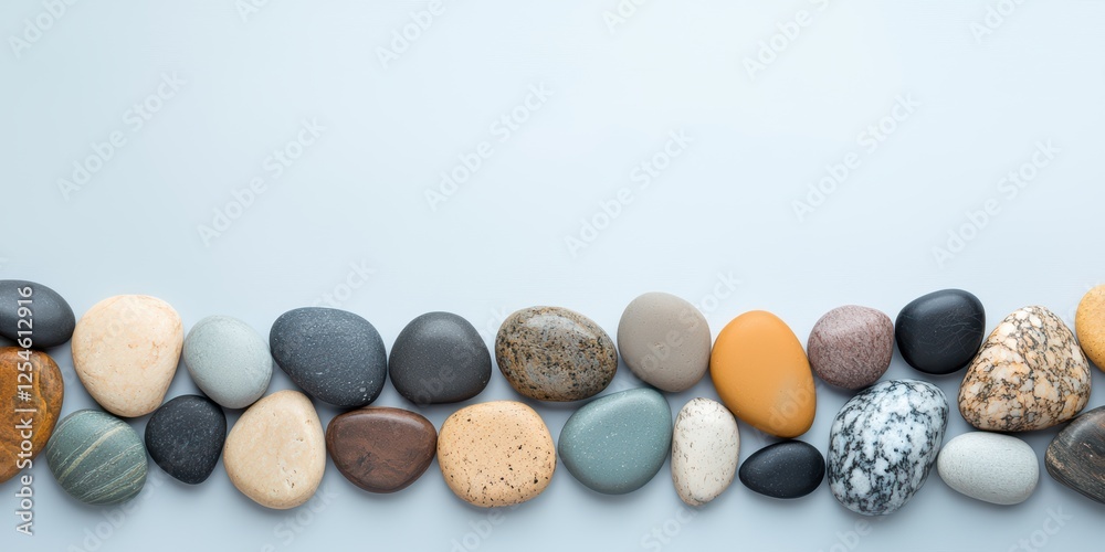 A row of smooth, colorful pebbles arranged on a light background, showcasing a variety of shapes and textures. A row of smooth, colorful pebbles arranged on a light background, showcasing a variety of shapes and textures.
