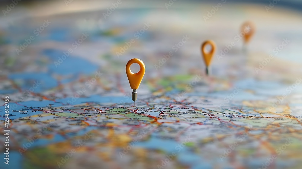 Planning Your Next Adventure: Map with Location Pins Planning Your Next Adventure: Map with Location Pins