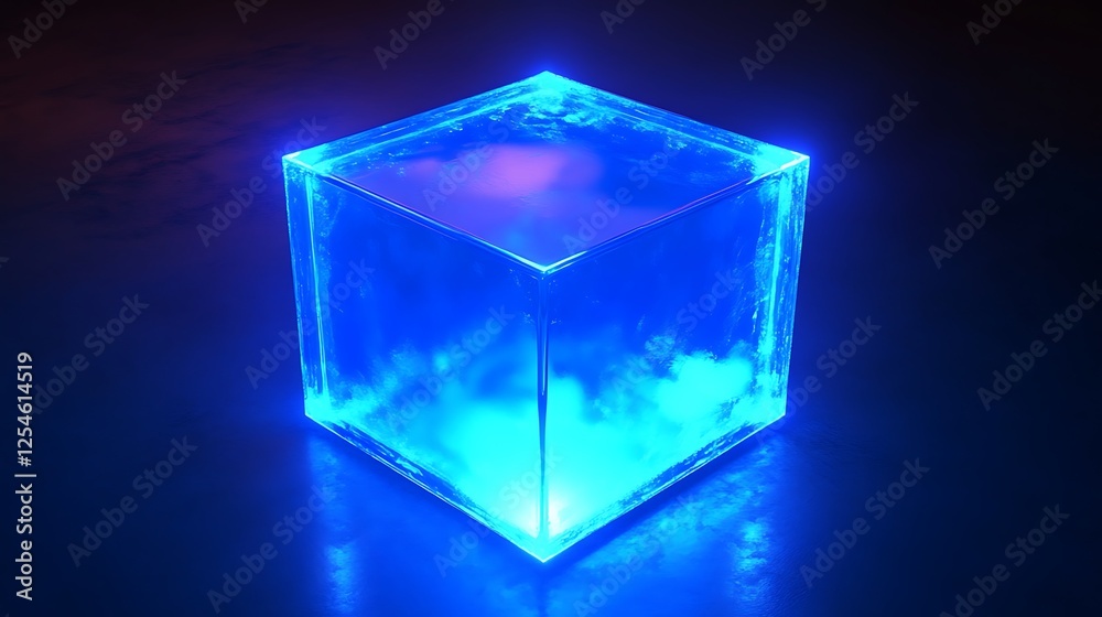 Glowing Blue Cube: Abstract Digital Art Glowing Blue Cube: Abstract Digital Art